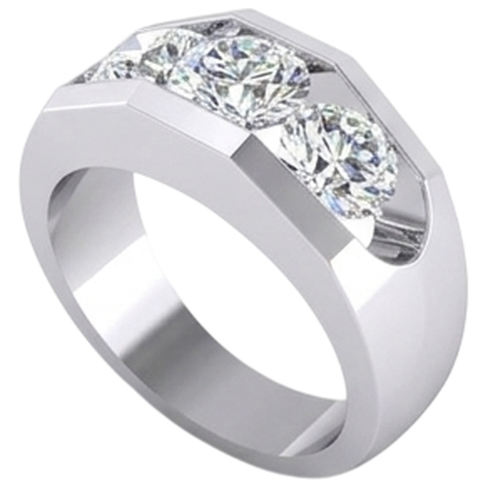 3 Stone Real Natural Earth Mined Diamond ( Not Lab Grown ) Men's Ring Gold 2.50 Carats