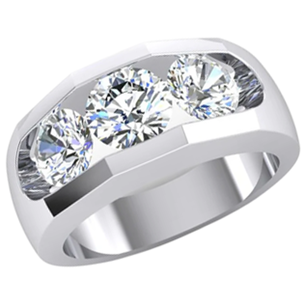 3 Stone Real Natural Earth Mined Diamond ( Not Lab Grown ) Men's Ring Gold 2.50 Carats