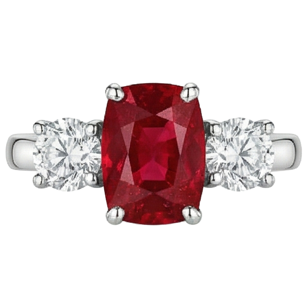 3 Stone Red Ruby And Natural Earth Mined Diamond ( Not Lab Grown ) s 4.50 Carats Ring 14K Gold