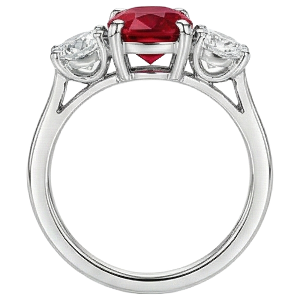 3 Stone Red Ruby And Natural Earth Mined Diamond ( Not Lab Grown ) s 4.50 Carats Ring 14K Gold