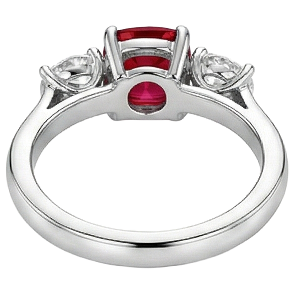 3 Stone Red Ruby And Natural Earth Mined Diamond ( Not Lab Grown ) s 4.50 Carats Ring 14K Gold