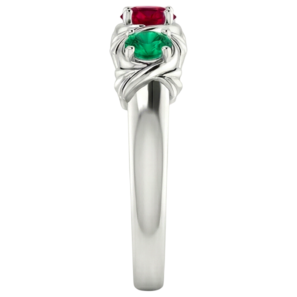 3 Stone Ring 0.60 Carats Antique Style Ruby Emerald