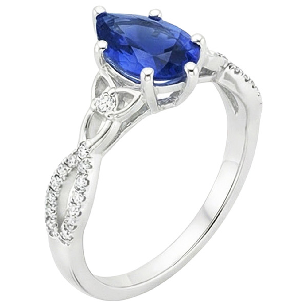 3 Stone Ring Ceylon Sapphire & Round Natural Earth Mined Diamond ( Not Lab Grown ) Accents 3.75 Carats