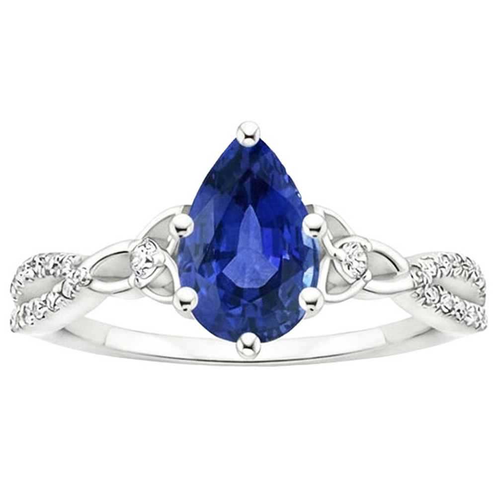3 Stone Ring Ceylon Sapphire & Round Natural Earth Mined Diamond ( Not Lab Grown ) Accents 3.75 Carats