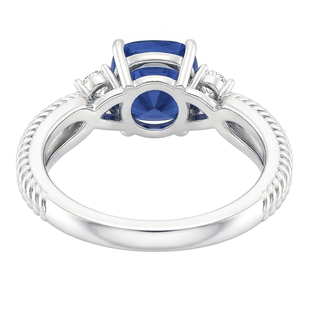 3 Stone Ring Cushion Blue Sapphire Rope Style 2.25 Carats Split Shank