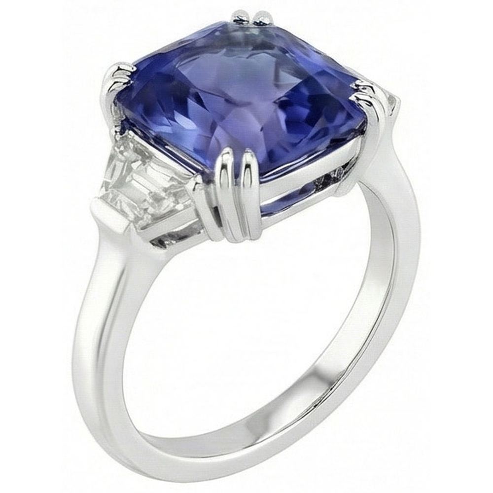 natural radiant sapphire 4ct ring top view