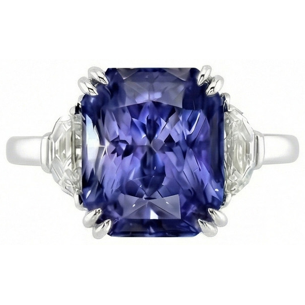 natural radiant sapphire 4ct ring close up detail