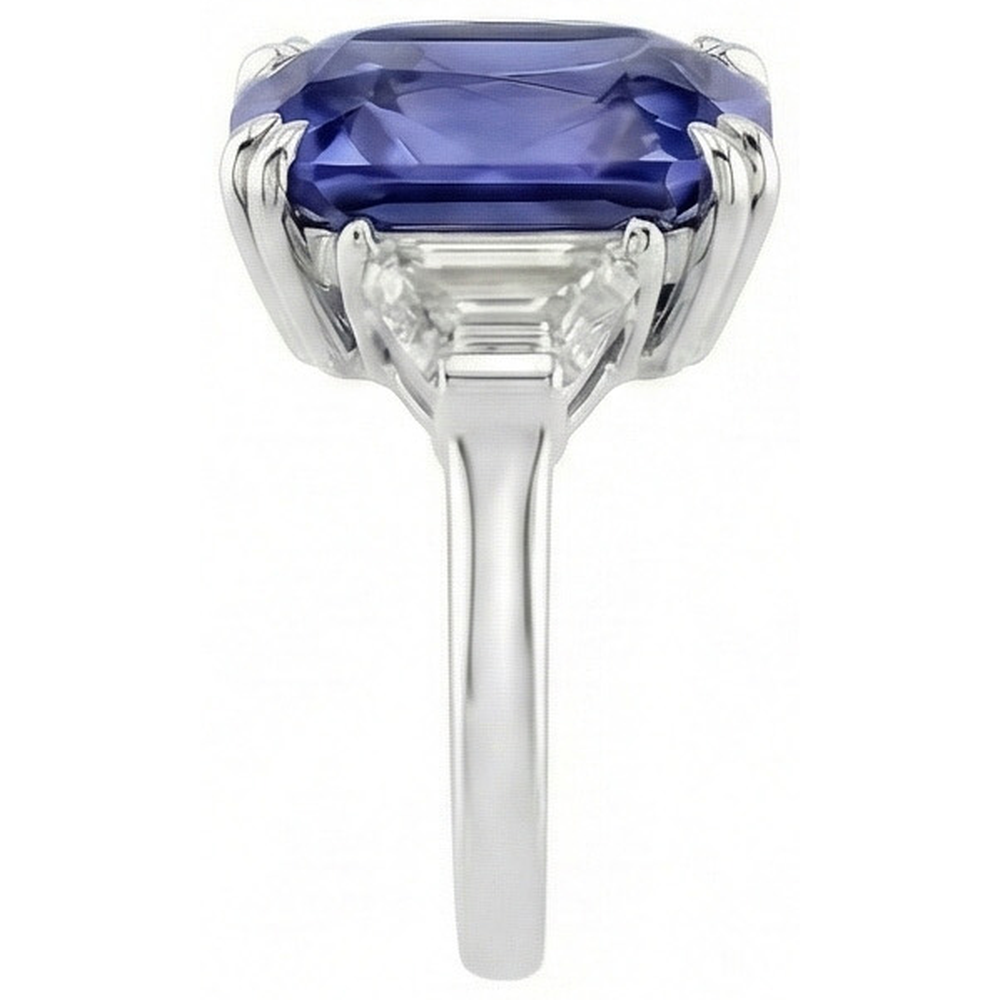 natural radiant sapphire 4ct ring profile view