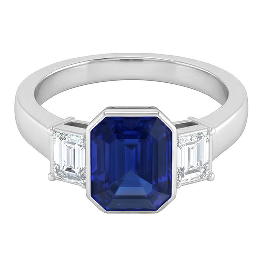 3 Stone Ring Emerald Blue Sapphire & Princess Natural Earth Mined Diamond ( Not Lab Grown )s 1.50 Carats
