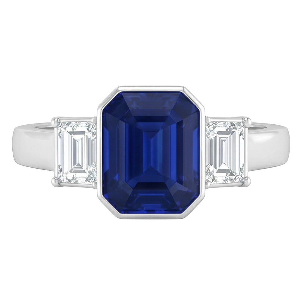 3 Stone Ring Emerald Blue Sapphire & Princess Natural Earth Mined Diamond ( Not Lab Grown )s 1.50 Carats