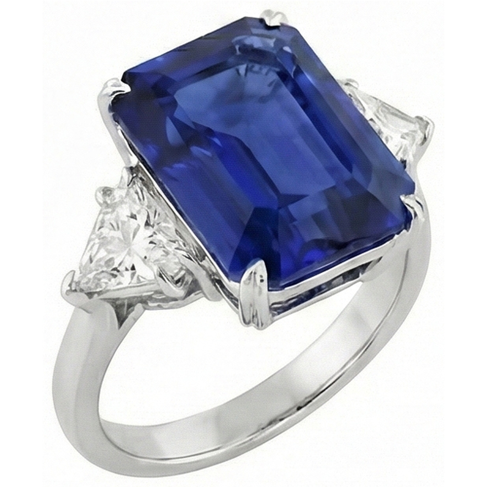 3 Stone Ring Emerald Blue Sapphire & Trillion Natural Earth Mined Diamond ( Not Lab Grown )s 4.50 Carats New
