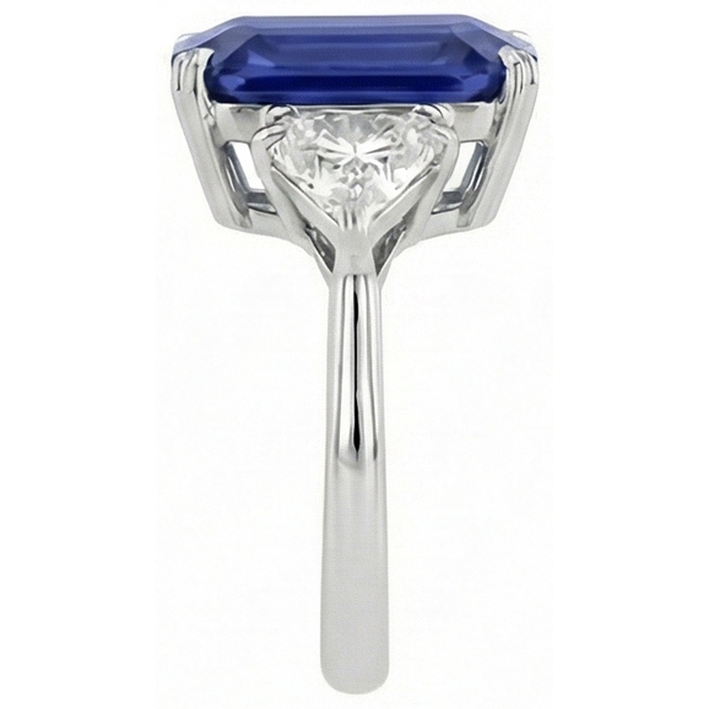 3 Stone Ring Emerald Blue Sapphire & Trillion Natural Earth Mined Diamond ( Not Lab Grown )s 4.50 Carats New