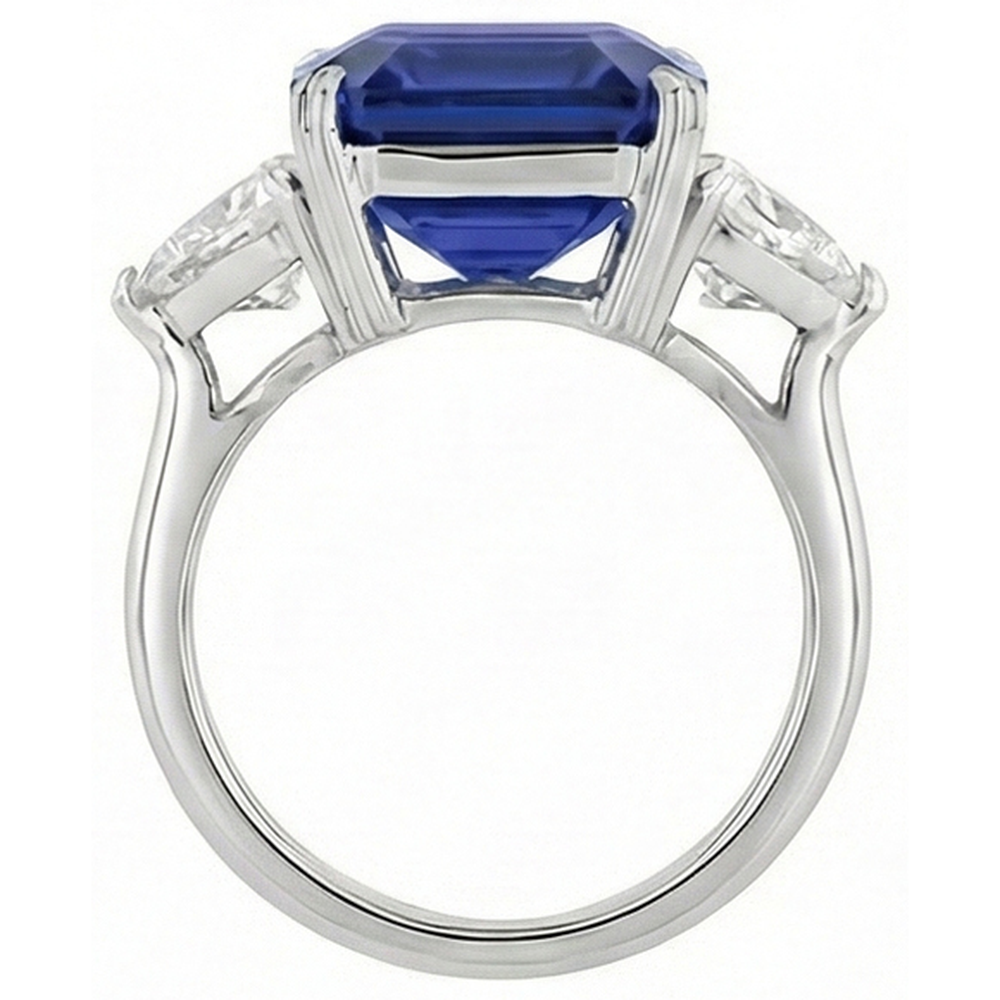 3 Stone Ring Emerald Blue Sapphire & Trillion Natural Earth Mined Diamond ( Not Lab Grown )s 4.50 Carats New