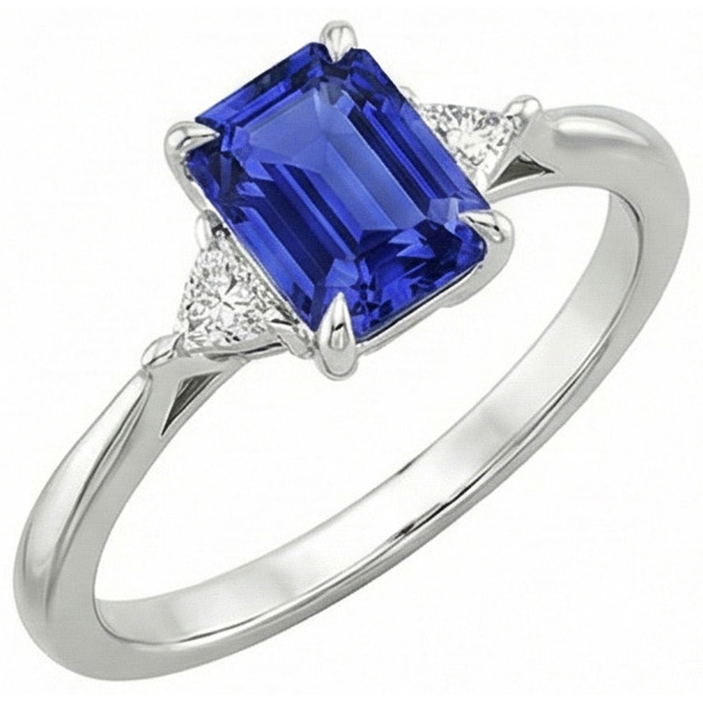 natural emerald sapphire 3.50ct ring on white background