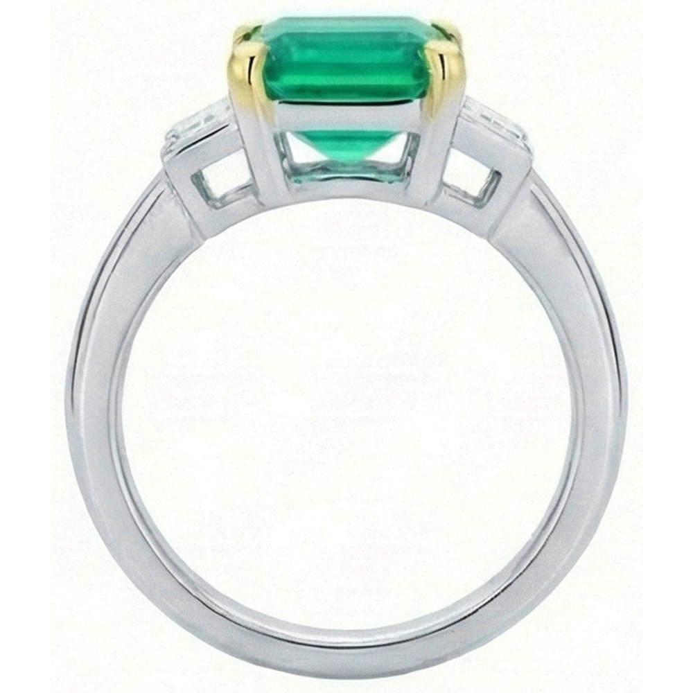 Colored Stone Ring 14K Two Tone Gold with Colombian Emerald – top view