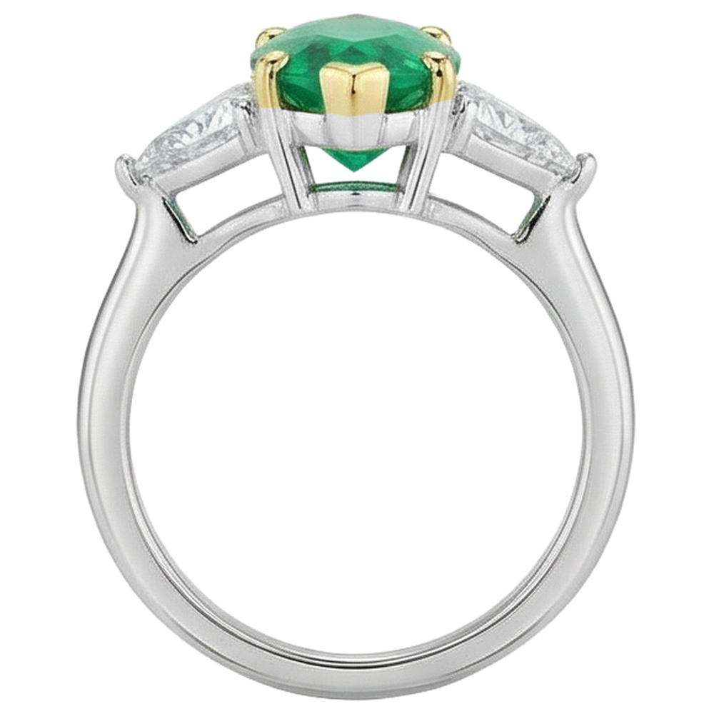 Genuine Emerald Gemstone Ring 3 ct 14 Karat Two Tone Gold – back view