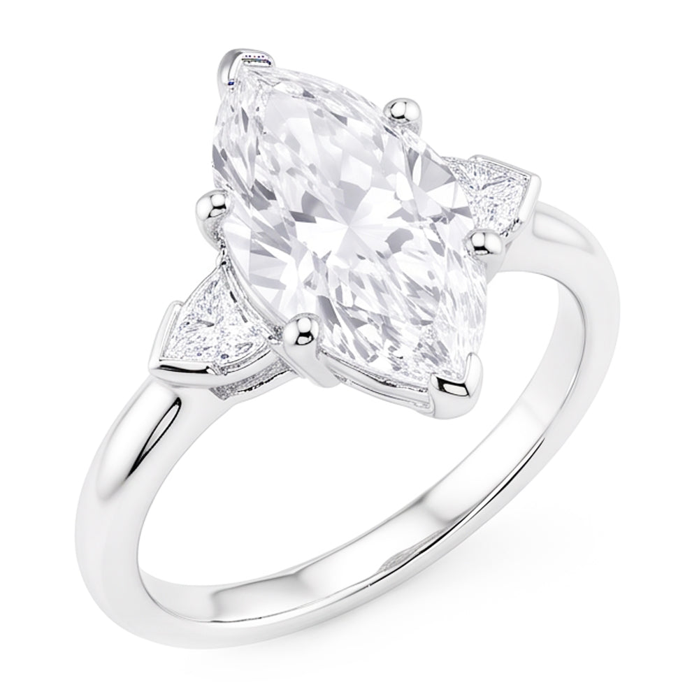 3 Stone Ring Old Cut Marquise Natural Earth Mined Diamond ( Not Lab Grown ) & Tapered Baguettes 5.25 Carats