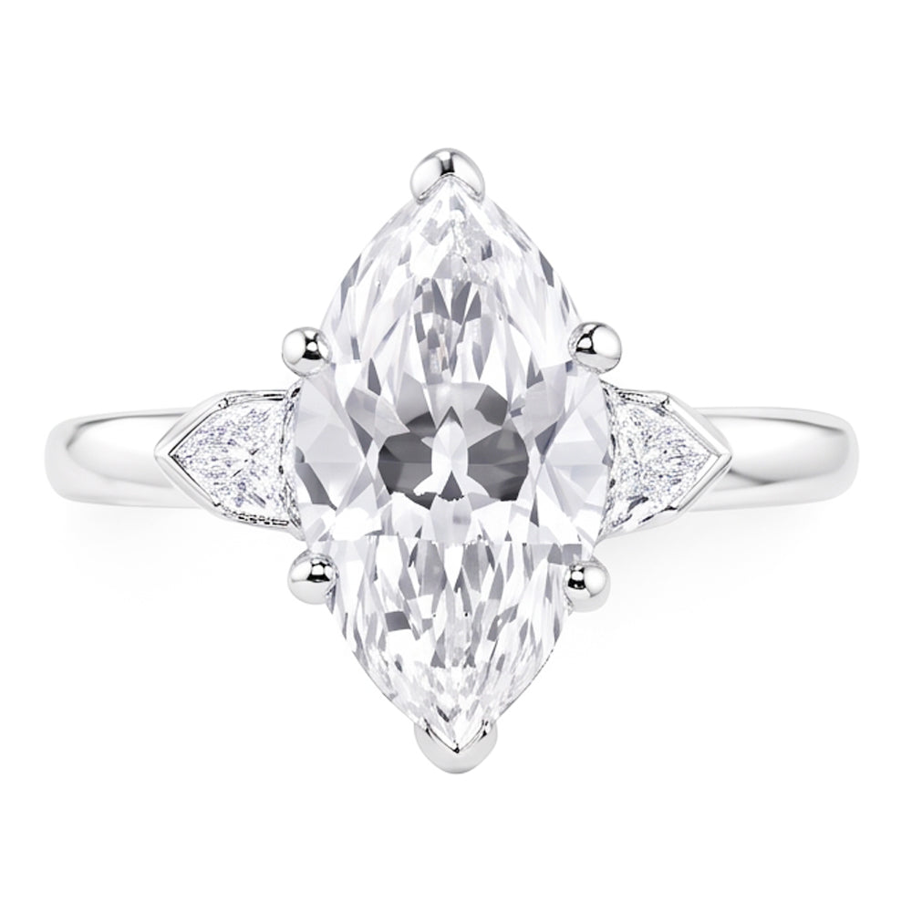 3 Stone Ring Old Cut Marquise Natural Earth Mined Diamond ( Not Lab Grown ) & Tapered Baguettes 5.25 Carats