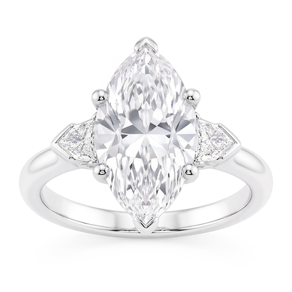 3 Stone Ring Old Cut Marquise Natural Earth Mined Diamond ( Not Lab Grown ) & Tapered Baguettes 5.25 Carats