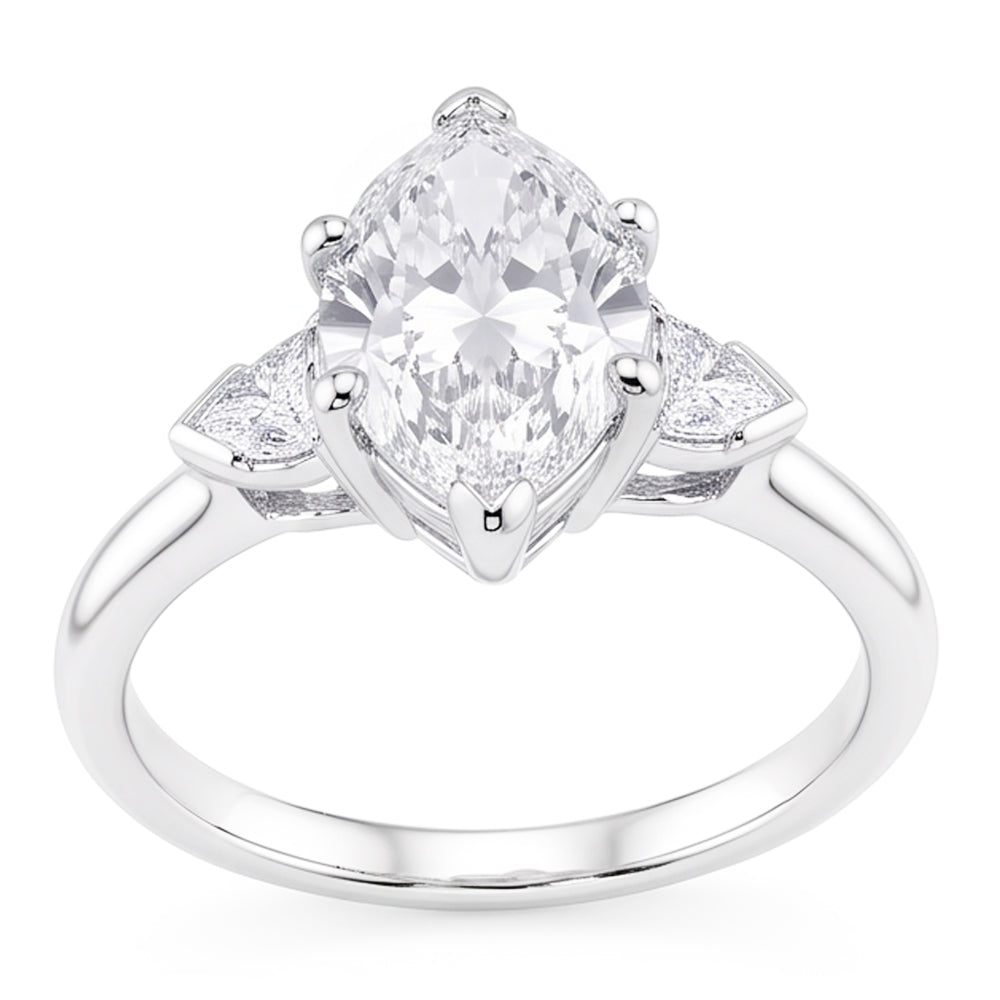 3 Stone Ring Old Cut Marquise Natural Earth Mined Diamond ( Not Lab Grown ) & Tapered Baguettes 5.25 Carats
