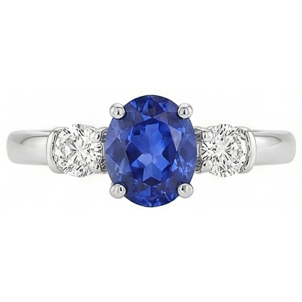 3 Stone Ring Oval And Round Cut Ceylon Sapphire & Natural Earth Mined Diamond 5 Carats New