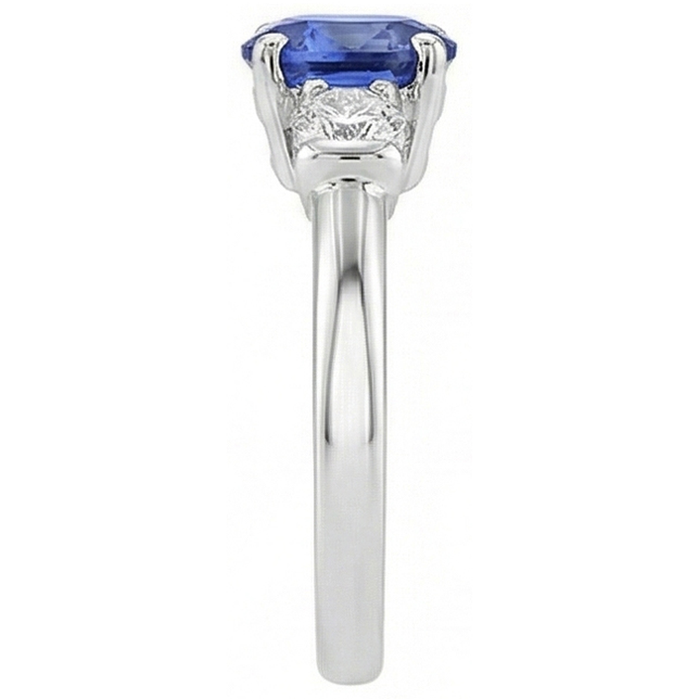 3 Stone Ring Oval And Round Cut Ceylon Sapphire & Natural Earth Mined Diamond 5 Carats New