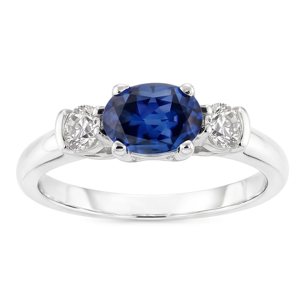 3 Stone Ring Oval And Round Cut Ceylon Sapphire & Natural Earth Mined Diamond ( Not Lab Grown ) 5 Carats New