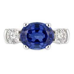 3 Stone Ring Oval And Round Cut Ceylon Sapphire & Natural Earth Mined Diamond ( Not Lab Grown ) 5 Carats New