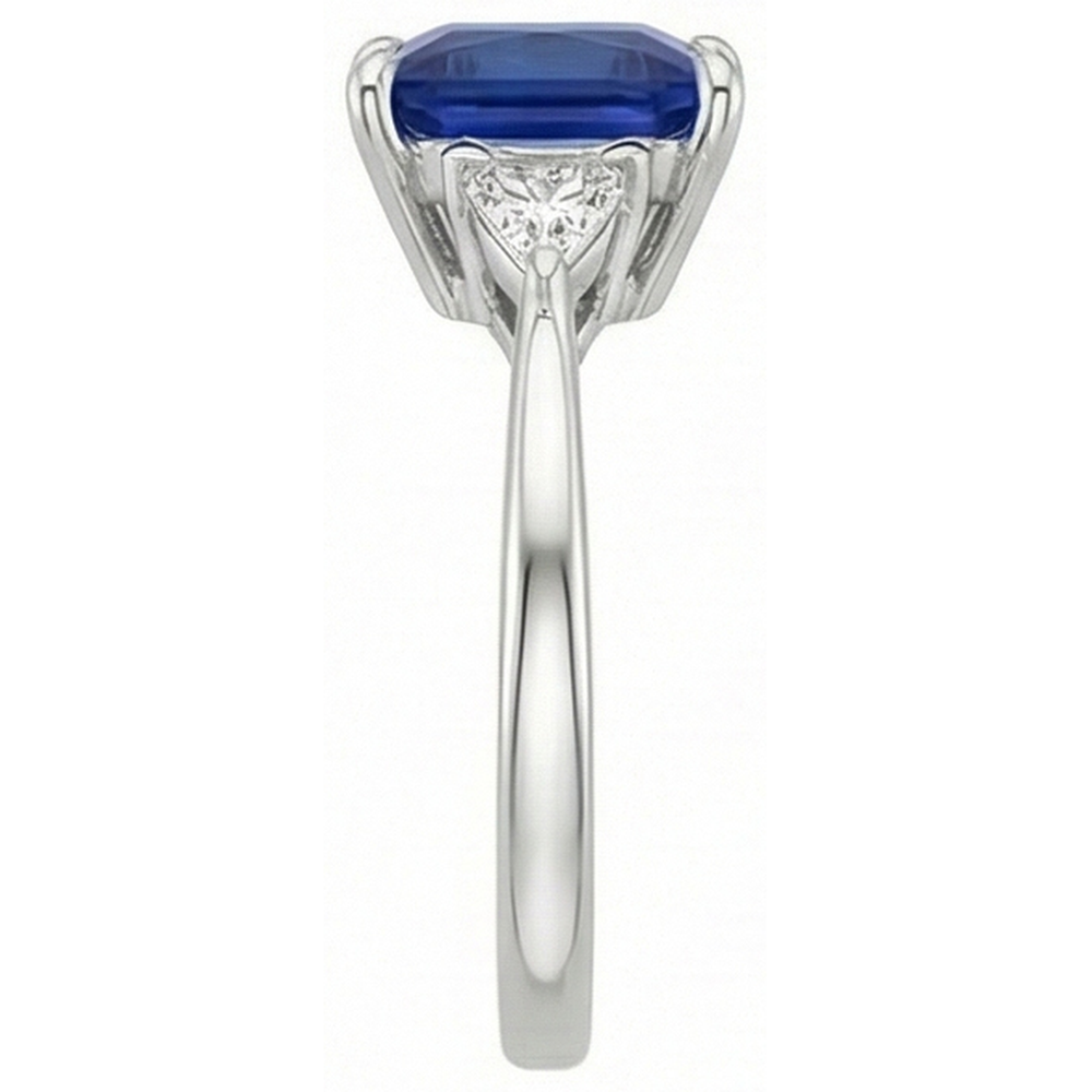 3 Stone Ring Princess Blue Sapphire & Trillion Cut Natural Earth Mined Diamond ( Not Lab Grown )s 5.50 Carat