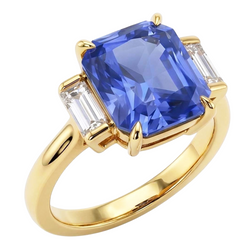 3 Stone Ring Radiant Blue Sapphire 2.50 Carats Baguette Natural Earth Mined Diamond ( Not Lab Grown )s