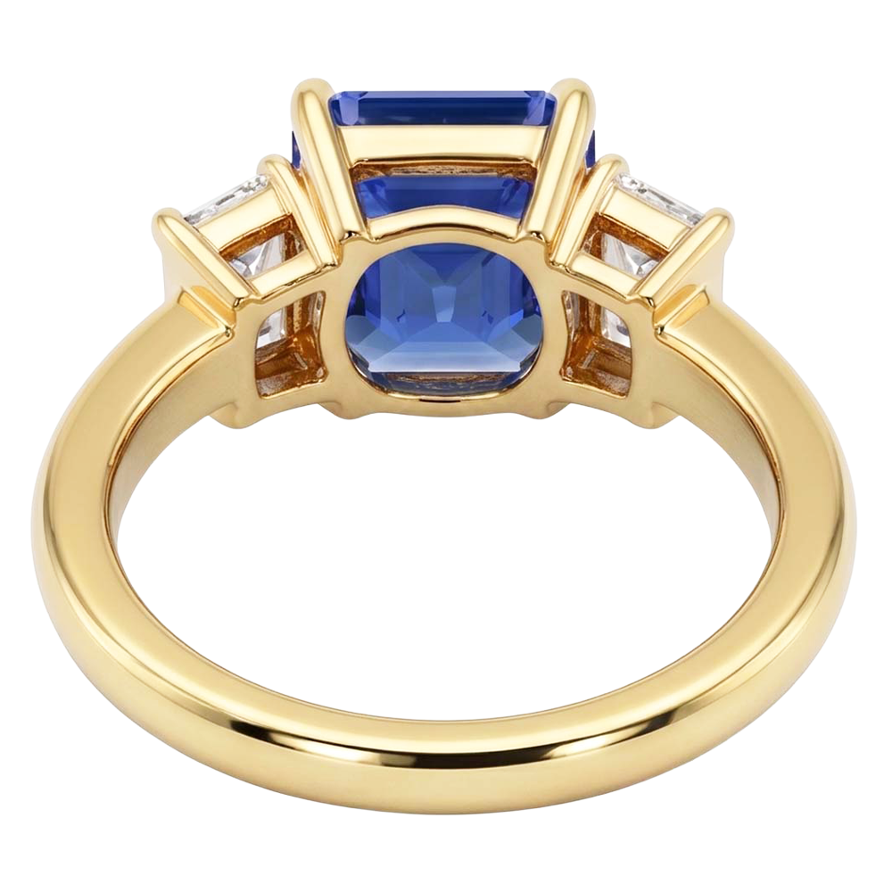 3 Stone Ring Radiant Blue Sapphire 2.50 Carats Baguette Natural Earth Mined Diamond ( Not Lab Grown )s