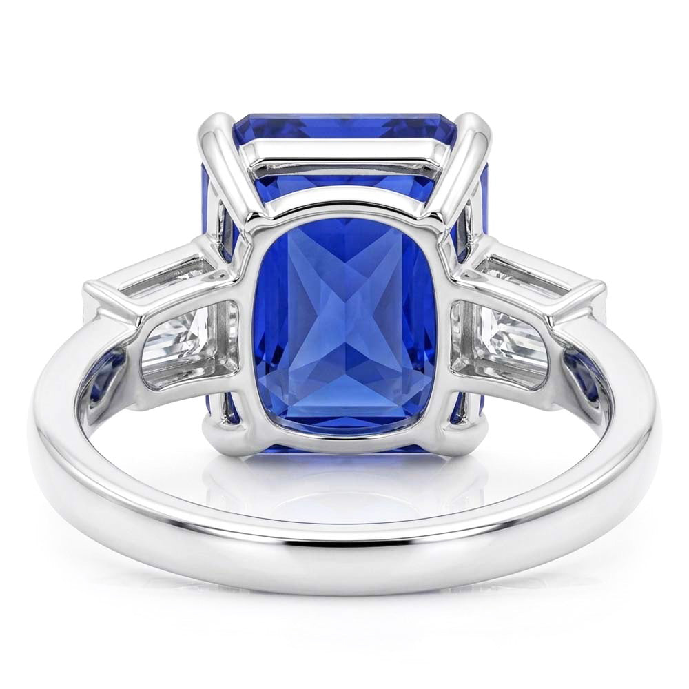 3 Stone Ring Radiant Sapphire & Baguette Natural Earth Mined Diamond ( Not Lab Grown )s 4 Carats White Gold