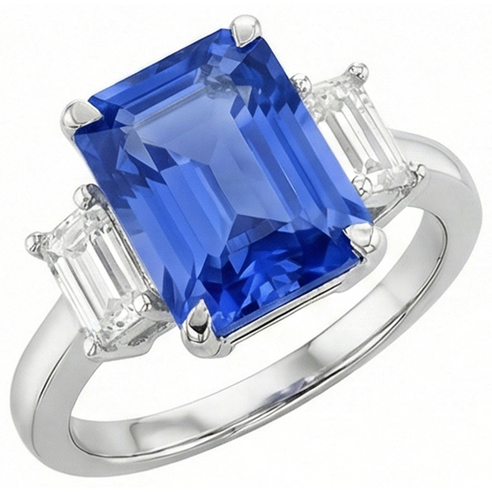 3 Stone Ring Radiant Sapphire & Emerald Natural Earth Mined Diamond ( Not Lab Grown ) Jewelry 4 Carats