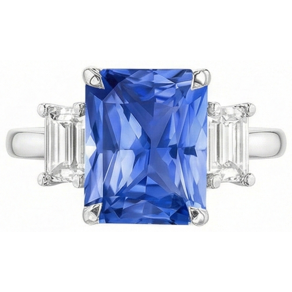 3 Stone Ring Radiant Sapphire & Emerald Natural Earth Mined Diamond ( Not Lab Grown ) Jewelry 4 Carats
