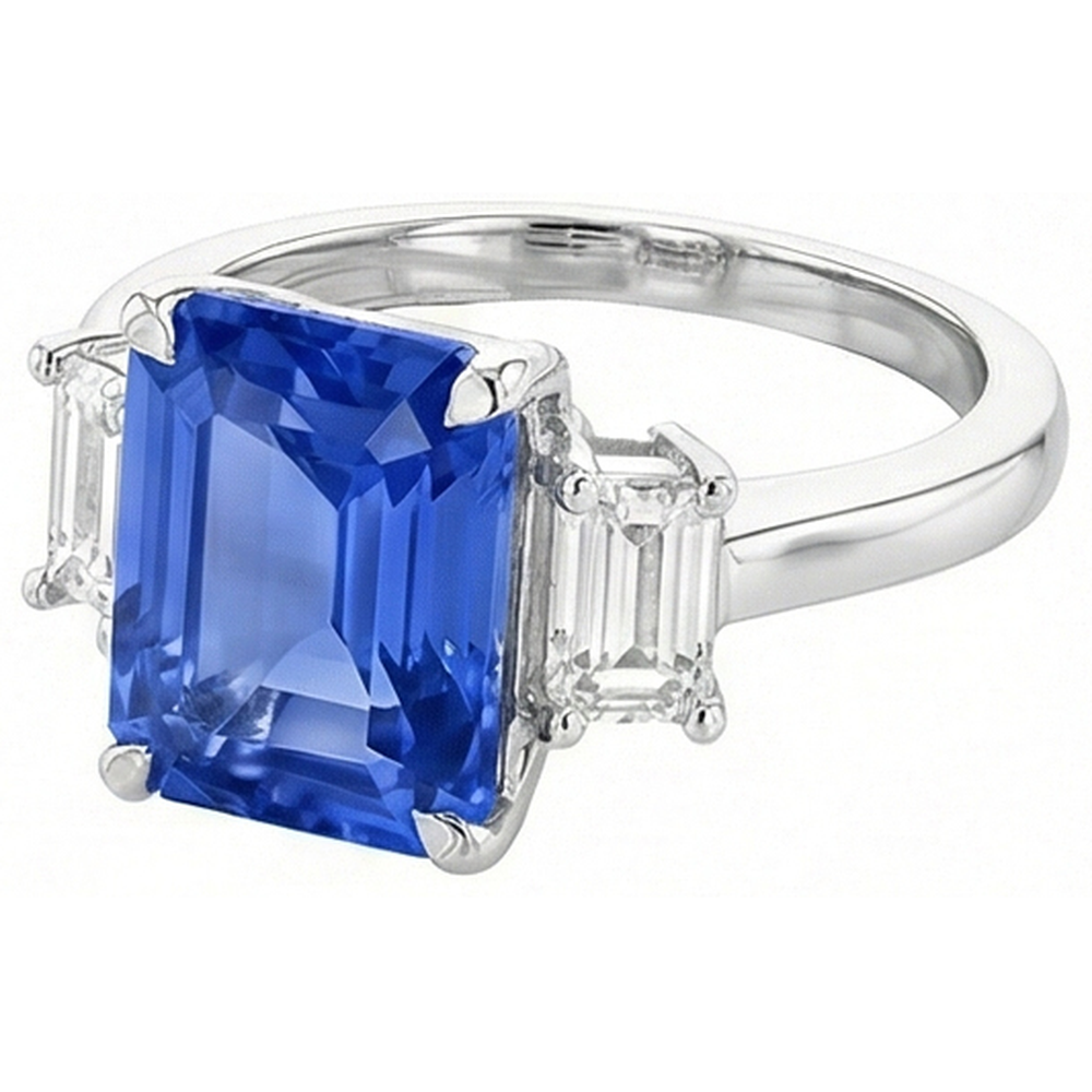3 Stone Ring Radiant Sapphire & Emerald Natural Earth Mined Diamond ( Not Lab Grown ) Jewelry 4 Carats