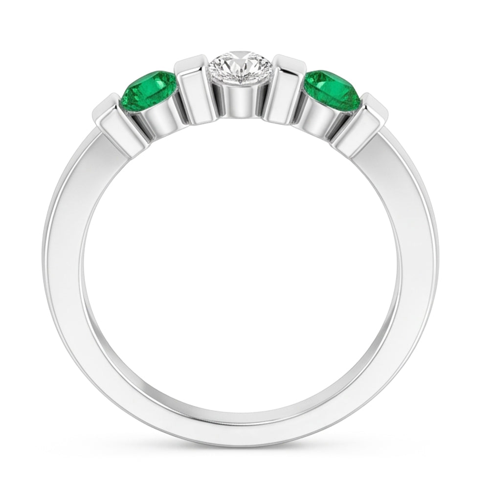 3 Stone Ring Real Round Natural Earth Mined Diamond ( Not Lab Grown ) Emerald 0.90 Carats Bar Setting