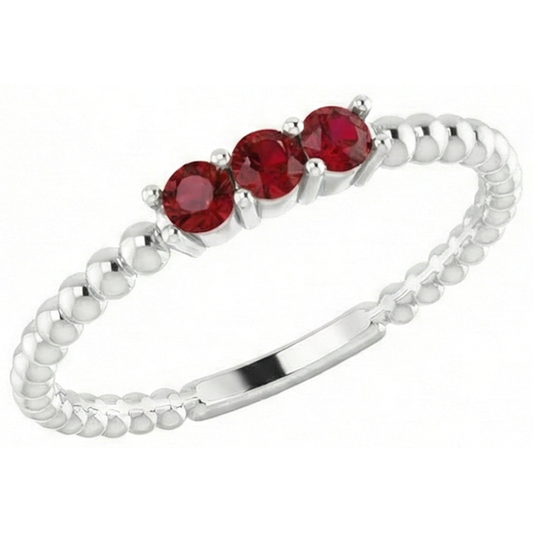 3 Stone Ring Round Burmese Rubies 0.75 Carats Beaded Jewelry New
