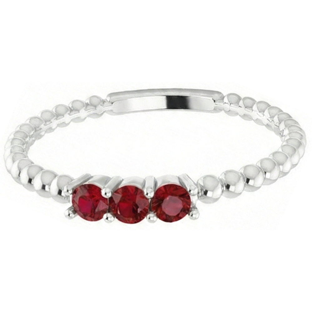 3 Stone Ring Round Burmese Rubies 0.75 Carats Beaded Jewelry New
