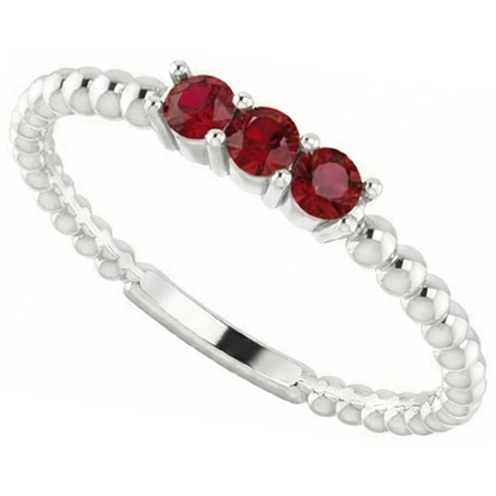 3 Stone Ring Round Burmese Rubies 0.75 Carats Beaded Jewelry New