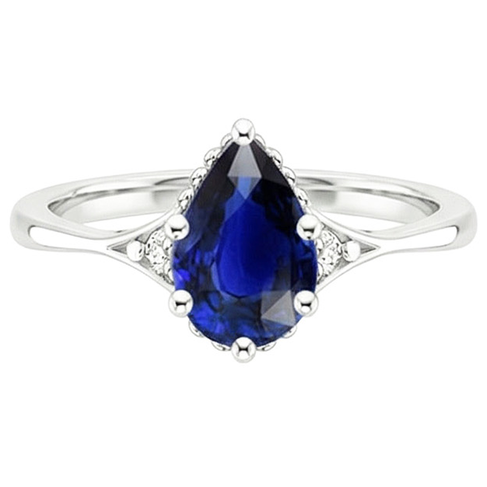 natural round sapphire 3.25ct ring on white background