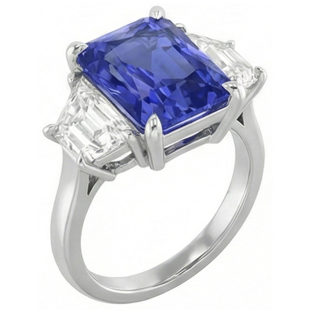 natural radiant sapphire 3.50ct ring front view