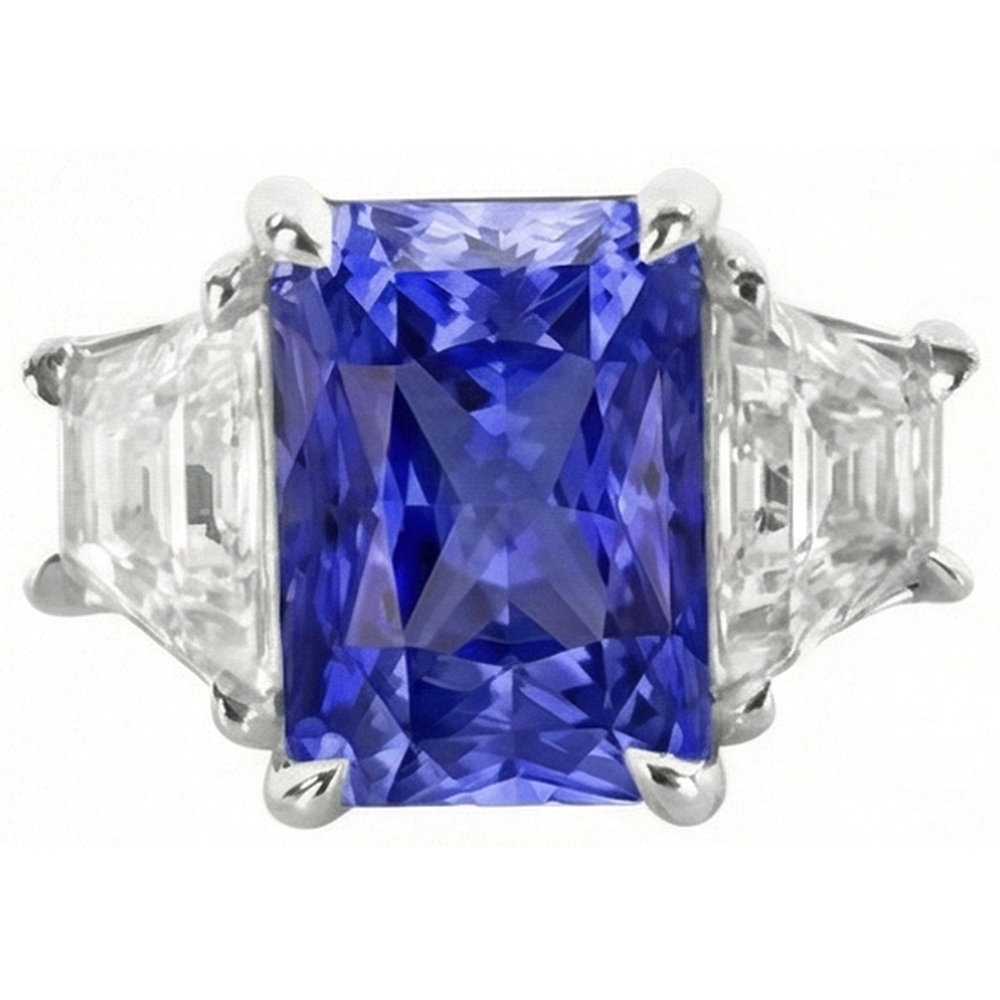 natural radiant sapphire 3.50ct ring side angle
