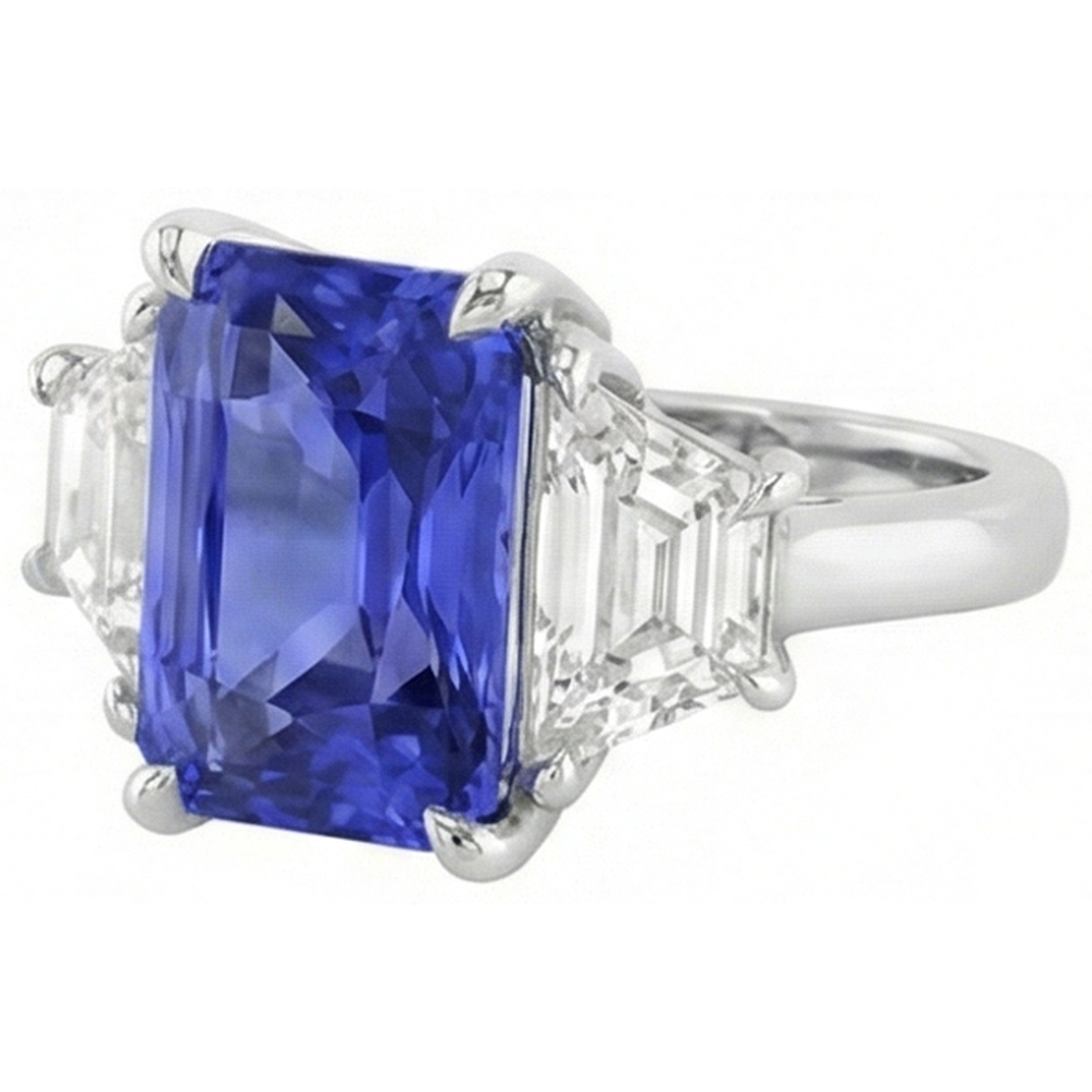 natural radiant sapphire 3.50ct ring close up detail