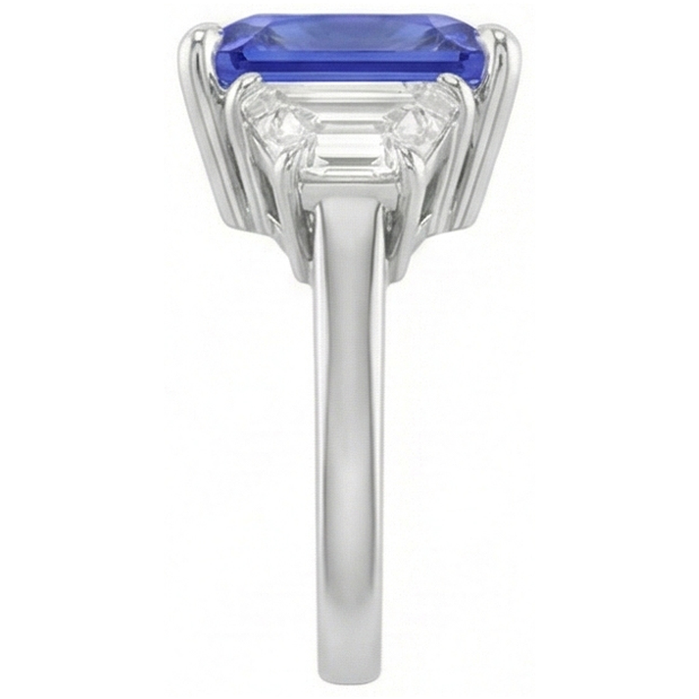 natural radiant sapphire 3.50ct ring profile view