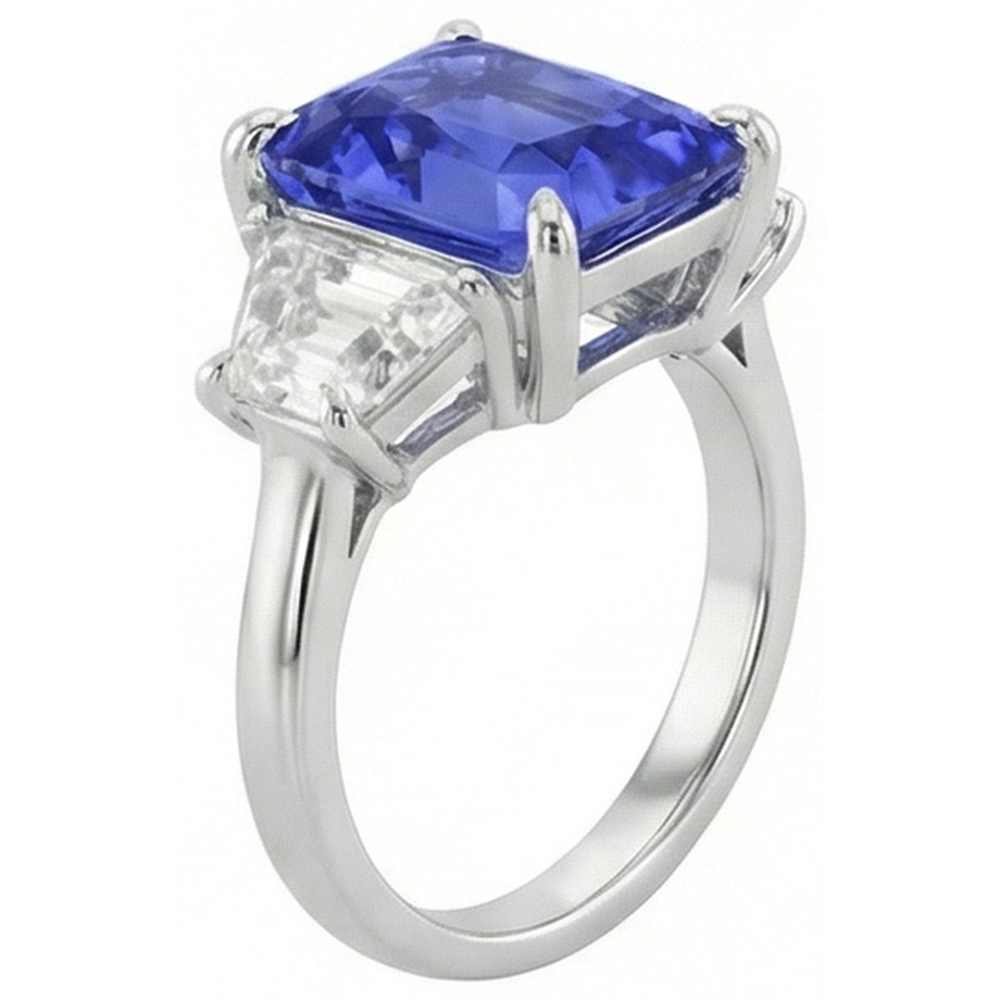 natural radiant sapphire 3.50ct ring top view