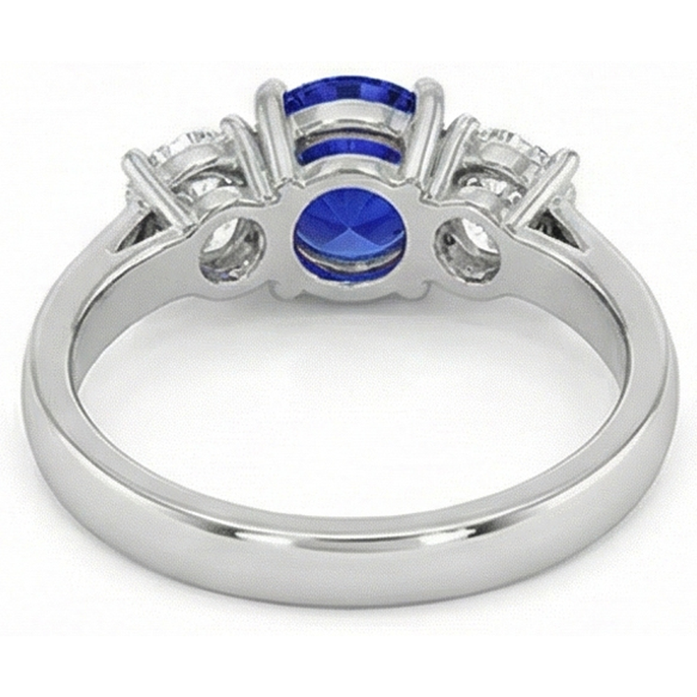 3 Stone Round Blue Sapphire Natural Earth Mined Diamond ( Not Lab Grown ) Ring 4 Carats Prong Set Gold 14K