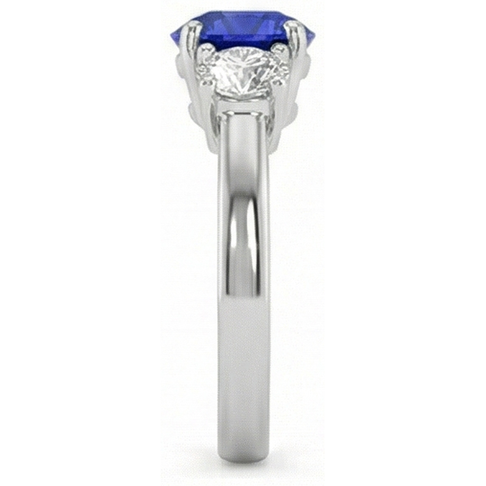 3 Stone Round Blue Sapphire Natural Earth Mined Diamond ( Not Lab Grown ) Ring 4 Carats Prong Set Gold 14K