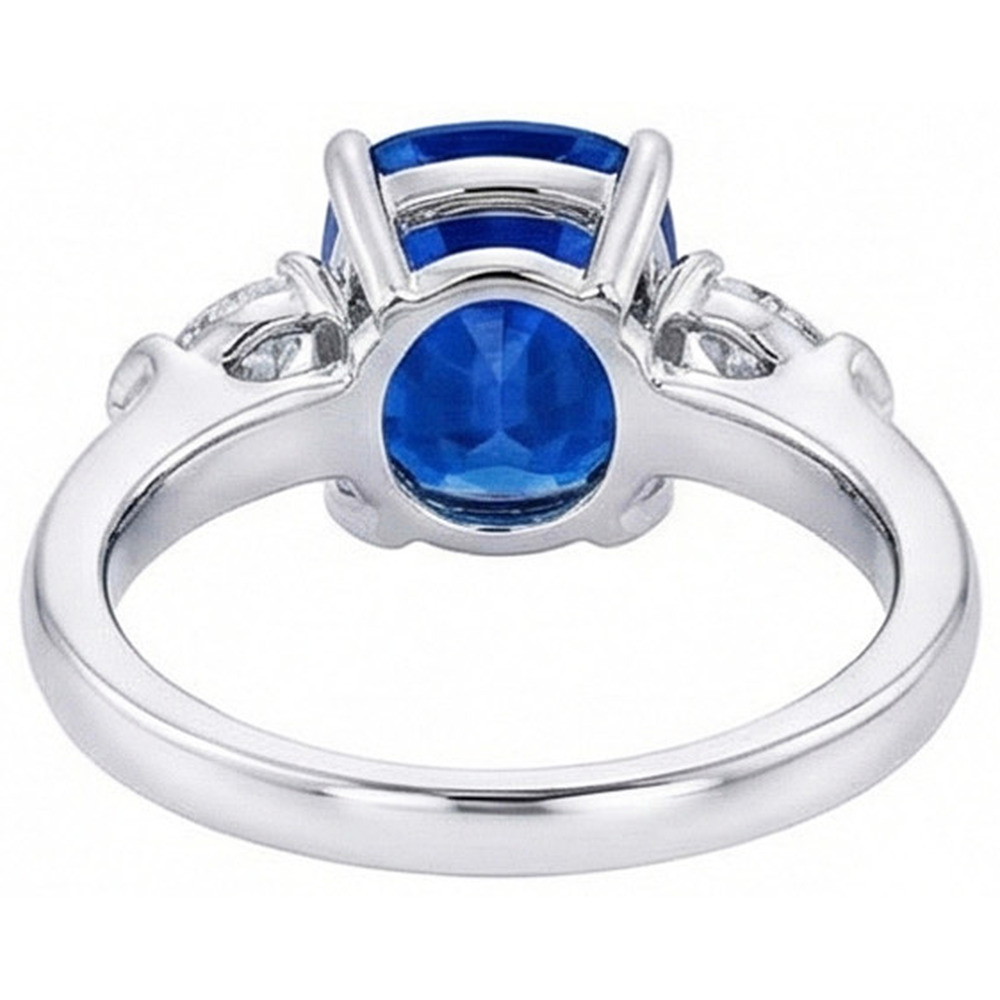 3 Stone Sri Lankan Sapphire Natural Earth Mined Diamond ( Not Lab Grown ) 3.25 Carats Ring White Gold 14K