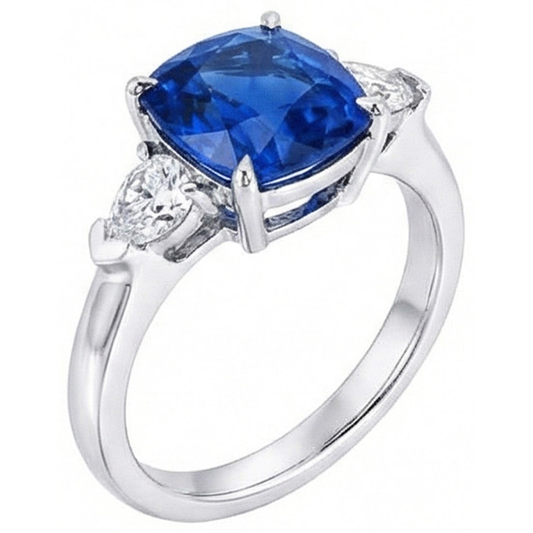 3 Stone Sri Lankan Sapphire Natural Earth Mined Diamond ( Not Lab Grown ) 3.25 Carats Ring White Gold 14K