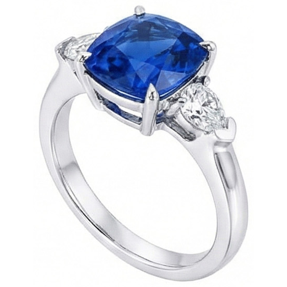3 Stone Sri Lankan Sapphire Natural Earth Mined Diamond ( Not Lab Grown ) 3.25 Carats Ring White Gold 14K